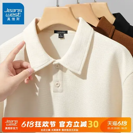 GV真维斯美式休闲卫衣男士春秋华夫格复古百搭长袖翻领POLO衫男A商品大图