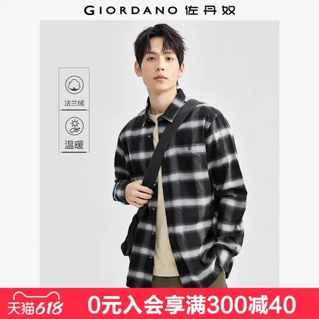 佐丹奴衬衫外套男纯棉法兰绒复古格子衫单口袋衬衣男长袖01044873商品大图