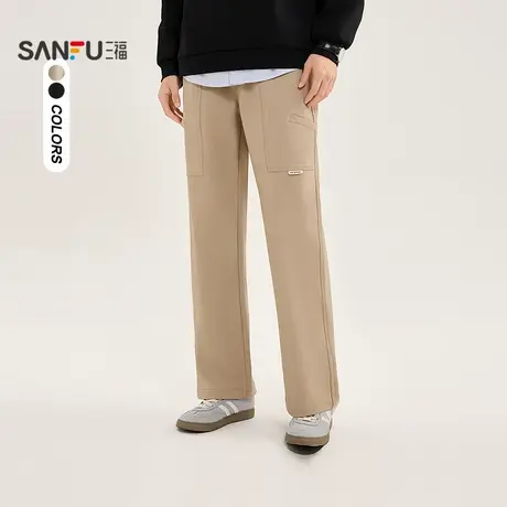 三福2025春季男士贴袋暗格休闲裤 时尚宽松直筒裤子男497565商品大图