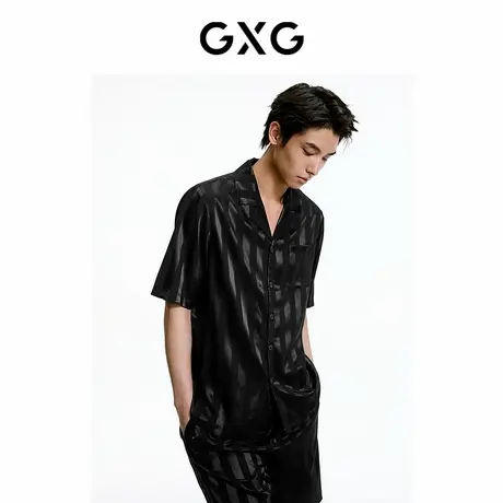 GXG男士家居服缎面仿真丝冰丝睡衣男款T恤短袖短裤套装商品大图