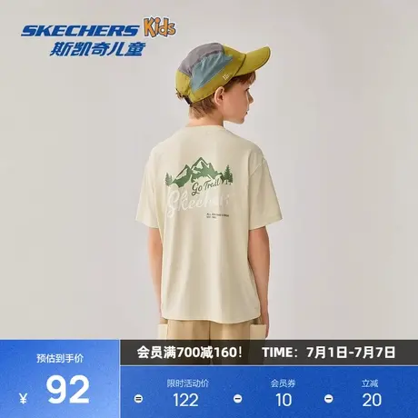 斯凯奇2025夏季新款儿童户外印花短袖T恤罗纹领口舒适宽松上衣图片