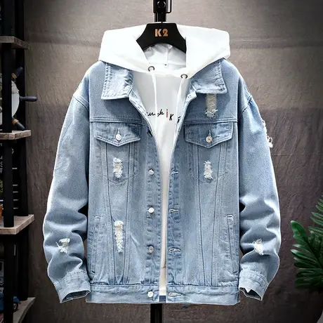牛仔夹克男春秋季2023新款韩版潮流休闲男装春装破洞衣服潮牌外套商品大图