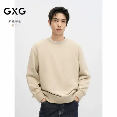 GXG男装2024年秋季品纯棉撞色字母刺绣宽松圆领卫衣男商品大图