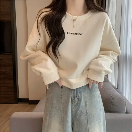 ins超火圆领套头卫衣女春秋季百搭宽松显瘦薄款学生无帽上衣外套商品大图