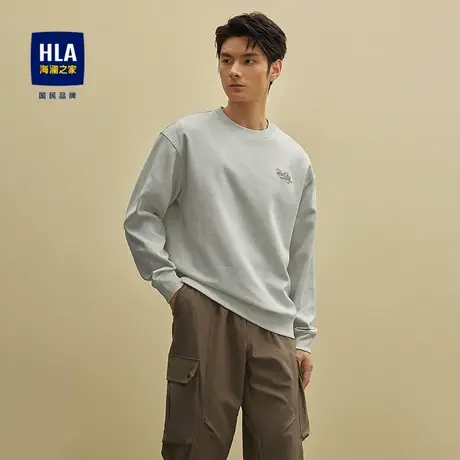 HLA/海澜之家简约刺绣卫衣25秋季新款保暖简约纯色圆领套头上衣男图片