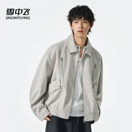 雪中飞翻领短款外套女2025秋季新款时尚百搭休闲宽松显瘦夹克上衣商品大图