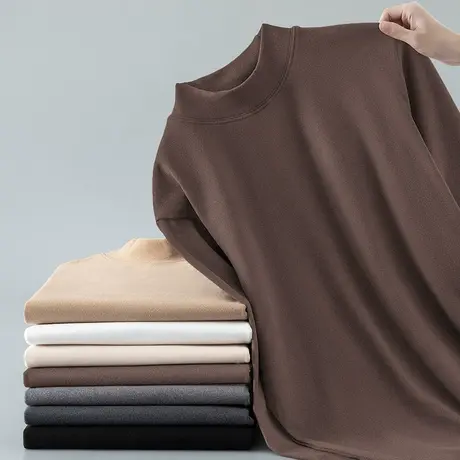 德绒打底衫男士长袖t恤2023新款半高领秋冬保暖双面绒中领秋衣服商品大图