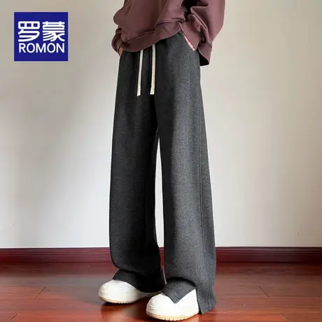 罗蒙美式裤子男士秋季2025新款宽松开叉阔腿卫裤直筒运动休闲长裤商品大图