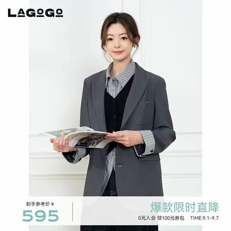 LAGOGO垫肩气质挺括西装女拉谷谷2025秋季新款通勤外套OCWW358C41图片