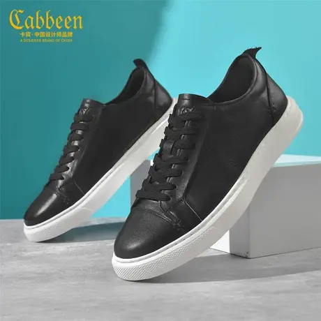 Cabbeen/卡宾男鞋新款秋季休闲低帮男士百搭运动系带真皮潮流板鞋商品大图