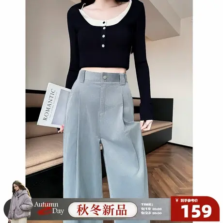 唐狮2025秋冬季女士灯芯绒长裤宽松休闲净色翻边设计感高级慵懒风商品大图