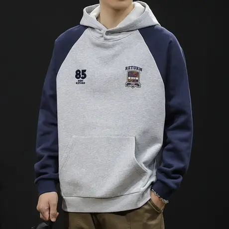 潮牌连帽卫衣男秋冬款加绒加厚重磅衣服冬季2023新款长袖大码撞色商品大图