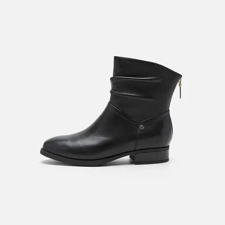 奥莱专供Nine West/玖熙2025年冬季绒里短靴女圆头褶感低跟时装靴图片