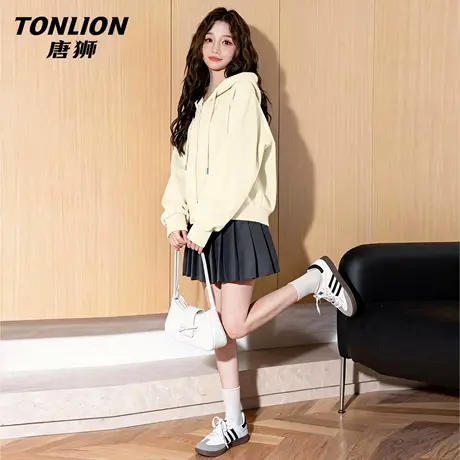 唐狮官方短款开衫外套女春秋款2026新款女士宽松连帽开衫上衣女VB商品大图
