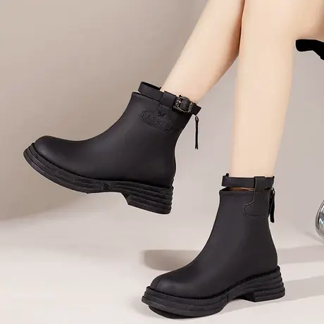 马丁靴女2023秋冬新款厚底小个子增高靴子复古时尚切尔西靴小短靴商品大图