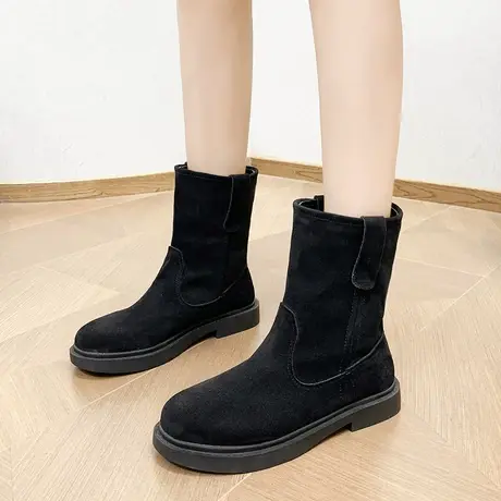 爆款短靴女2023年秋冬单靴爆款百搭马丁靴子女厚底瘦瘦弹力骑士靴商品大图