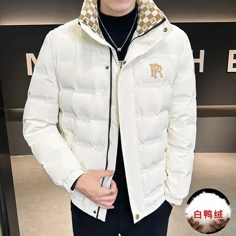 冬季立领时尚痞帅男装羽绒服潮流男加厚潮牌白鸭绒面包服外套保暖图片