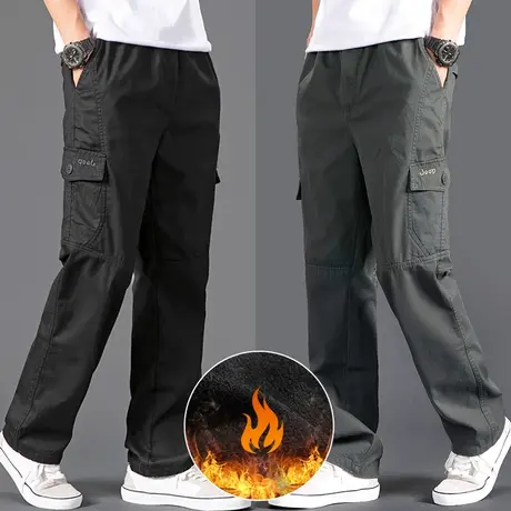 工装裤2023新款男冬季加绒加厚男士纯棉休闲裤宽松直筒大码男裤子商品大图