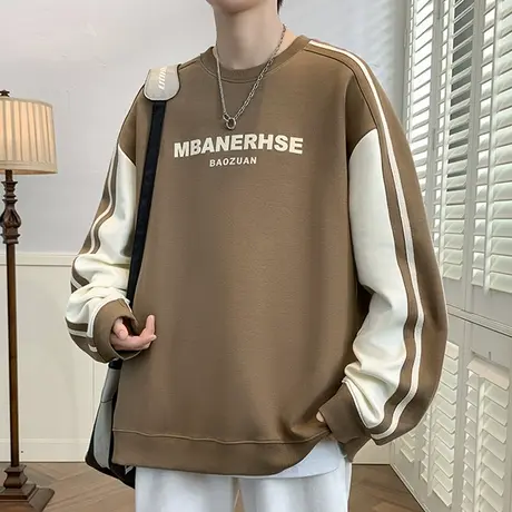 青少年秋季套头卫衣潮牌美式宽松休闲内搭上衣服男春秋款长袖t恤商品大图