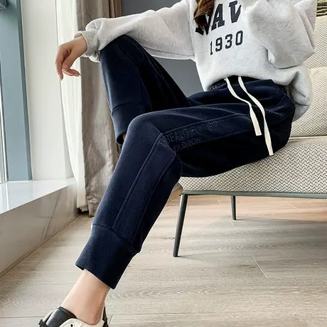 运动裤女秋冬2023新款直筒宽松显瘦卫裤加绒加厚休闲哈伦束脚裤子商品大图