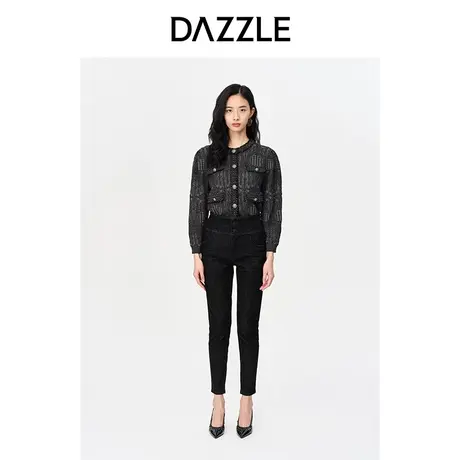 【七七酱专享】DAZZLE地素奥莱 春季百搭简约高腰黑色修身牛仔小商品大图