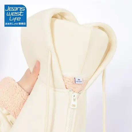 真维斯LIFE奶杏色加绒卫衣女2023新款爆款小个子羊羔绒外套女秋冬商品大图