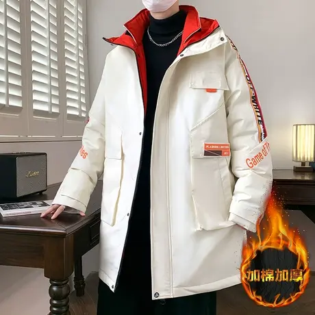 中长款工装棉衣男冬季加厚外套韩版潮流保暖棉袄青少年连帽派克服商品大图