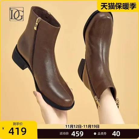 【商场同款】粗跟短靴女2023秋冬新款真皮百搭春秋单靴及踝靴商品大图