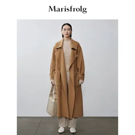 【商场同款】玛丝菲尔秋季新款驼色翻领中长款羊毛毛呢外套商品大图