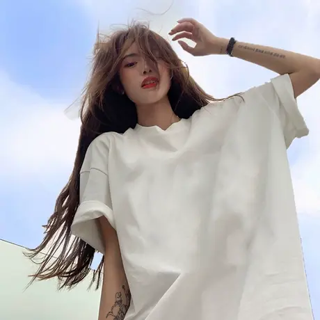 2023年春夏季新款纯色女装设计感小众上衣服宽松白色短袖t恤ins潮商品大图