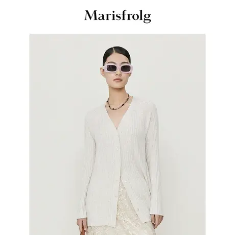 【商场同款】玛丝菲尔夏季新款浅灰色轻薄坑条纹显瘦透气针织开衫商品大图