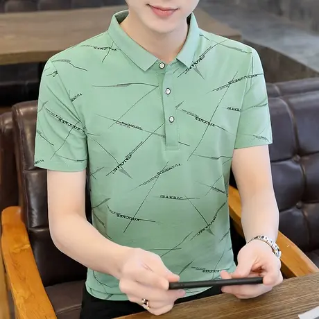 2023夏季新款潮流衬衫领t恤男短袖体恤有带领休闲纯棉polo衫T印花商品大图