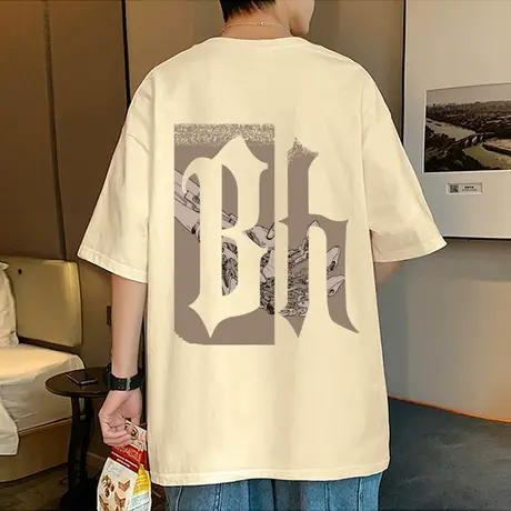 重磅纯棉短袖T恤男夏季2024新款ins潮牌男装半袖美式上衣宽松体恤商品大图