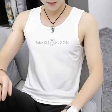 莫代尔冰丝背心男士夏季篮球健身跨栏小熊印花字母吊带运动坎肩商品大图