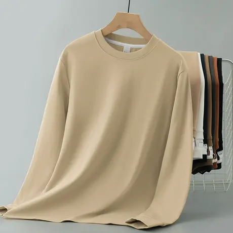 380g重磅t恤男士长袖秋冬内搭打底衫加厚款圆领秋衣小衫纯色体恤商品大图