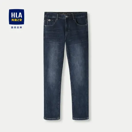 HLA/海澜之家猫须工艺牛仔裤2023秋季中腰直筒五袋款刺绣裤男图片