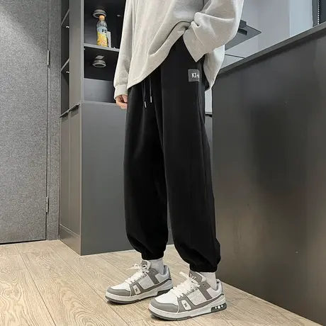 黑色束脚卫裤男夏季宽松百搭休闲长裤潮牌春秋青少年九分运动裤子商品大图