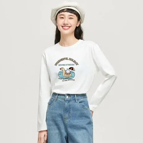 真维斯Z+女装 少女心印花秋季新款圆领正肩印花长袖T恤基础打底衫图片