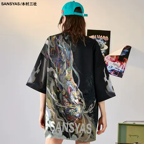 木村三社x心境澄明 国潮牌十二生肖鼠夏圆领短袖t恤男女宽松上衣商品大图