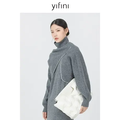 Yifini/易菲宽松短款高领斗篷罩衫女春秋新款毛衫坎肩针织衫商品大图