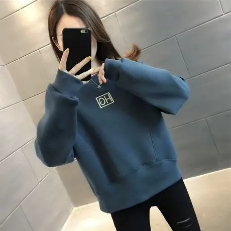 圆领套头春秋薄卫衣女ins韩版慵懒百搭宽松春装刺绣新款2023爆款商品大图