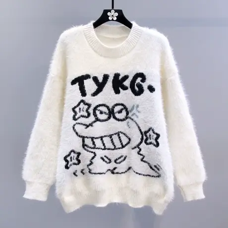 日系卡通毛衣女秋冬2023新款宽松学院风慵懒设计感毛茸茸针织衫商品大图