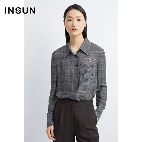 INSUN恩裳冬季丝毛弹性抗皱格纹衬衫图片