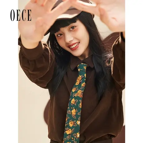 Oece冬装新款女装复古气质内搭长袖衬衫秋冬修身打底上衣衬衣商品大图