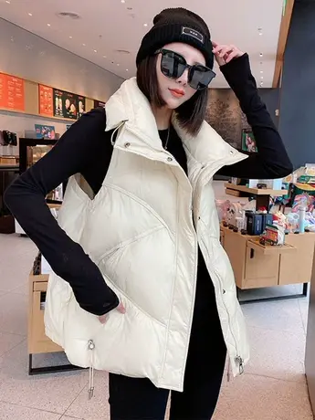 2023秋冬新款女士马甲韩版羽绒棉马夹宽松无袖外套亮面坎肩背心潮商品大图