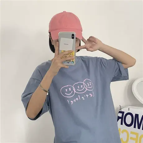 2020夏季新款港味学院BF风卡通可爱宽松纯棉百搭圆领短袖T恤女潮商品大图