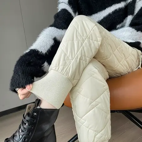 轻薄蚕丝棉裤女冬季外穿宽松2023新款加绒加厚保暖运动高腰棉裤子图片