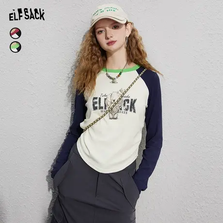 妖精的口袋长袖修身t恤女2023秋季新款小个子插肩袖短款bm风上衣图片