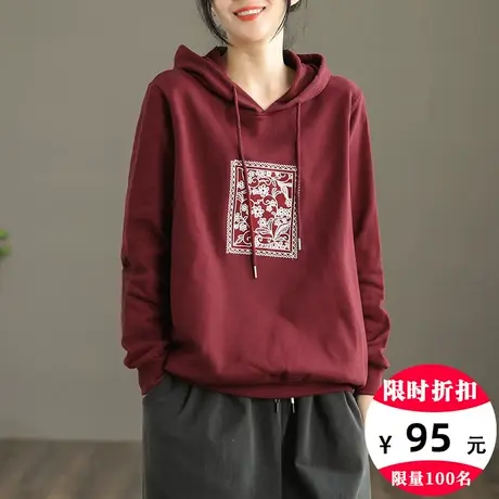 dza 印花连帽套头卫衣2022秋季短款女士休闲长袖外套新款宽松上衣图片