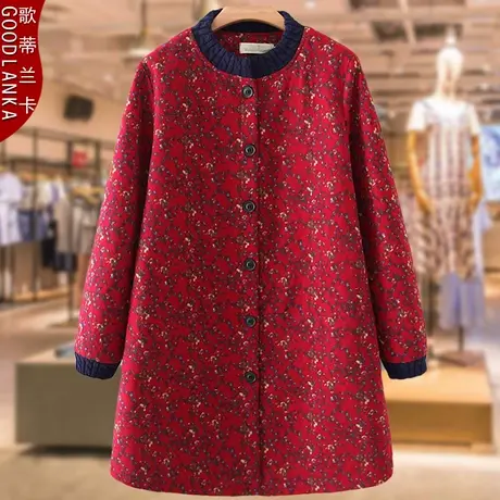 中年胖妈妈气质高贵春秋装夹棉外套中长款加肥加大码女风衣200斤商品大图